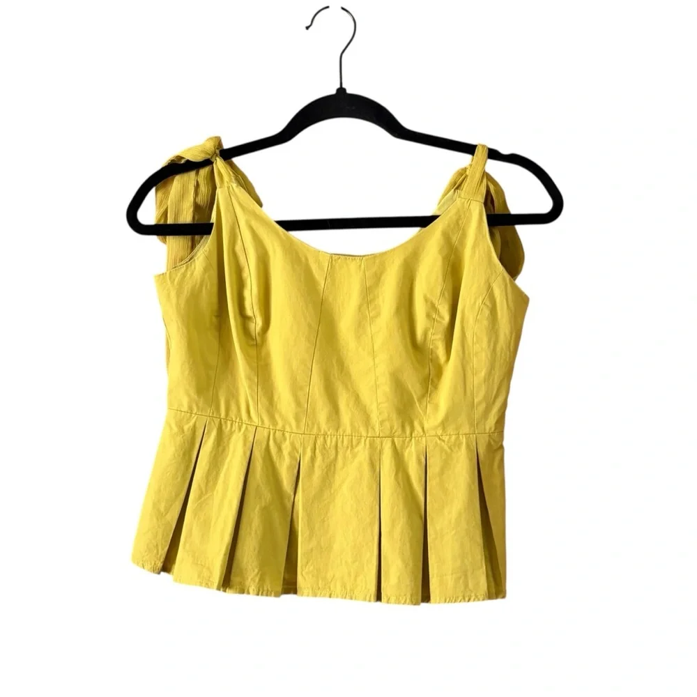 Anthropologie Sunday in Brooklyn Chartreuse Peplum Top Shoulder Tie Size XS - Picture 4 of 7